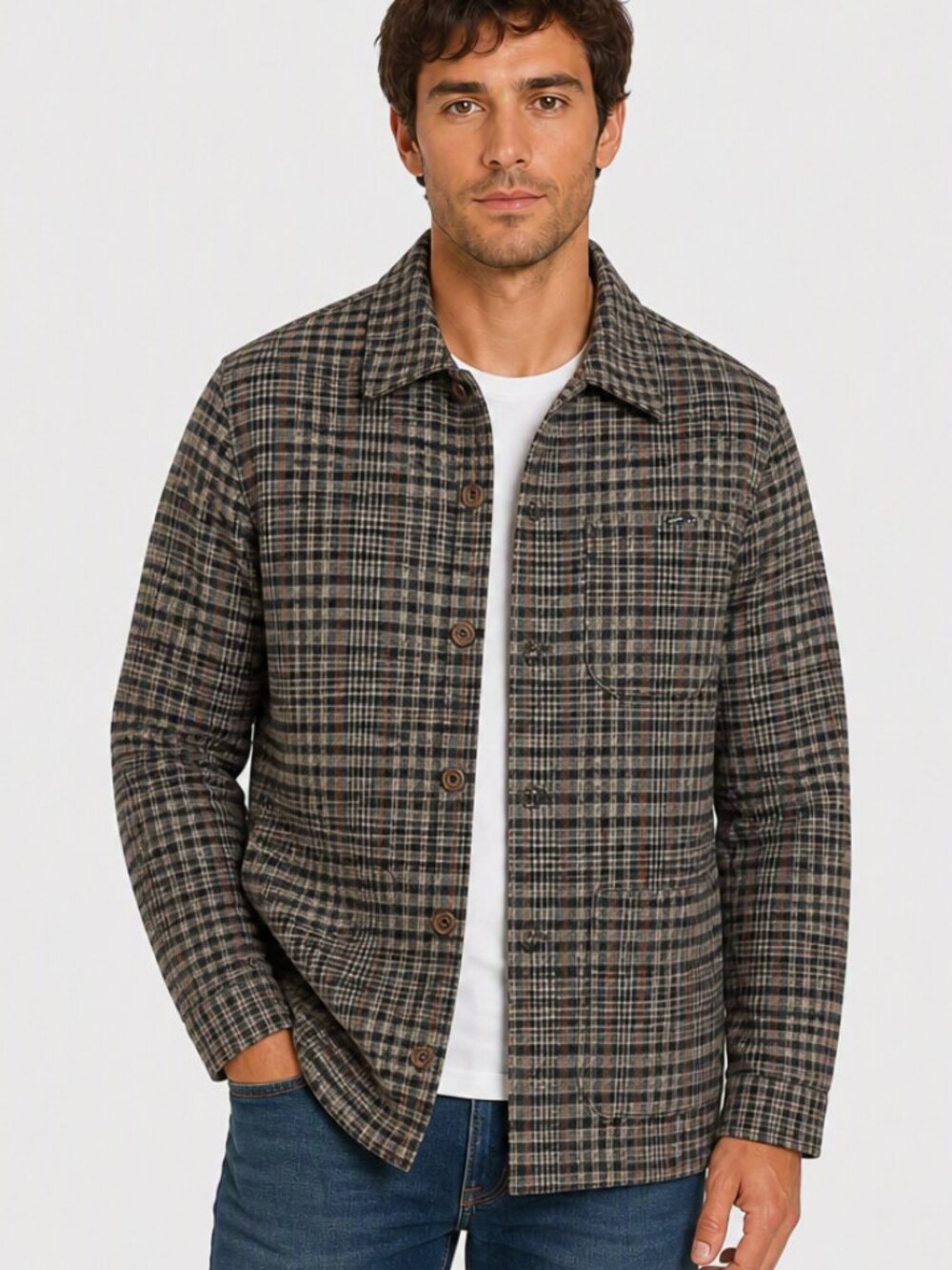 Plaid Button-Up Overshirt Jacket